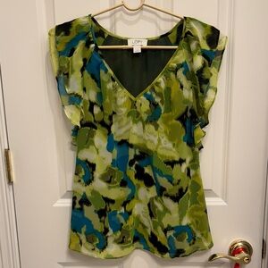 NWOT Ann Taylor LOFT Abstract Green and Blue Blouse